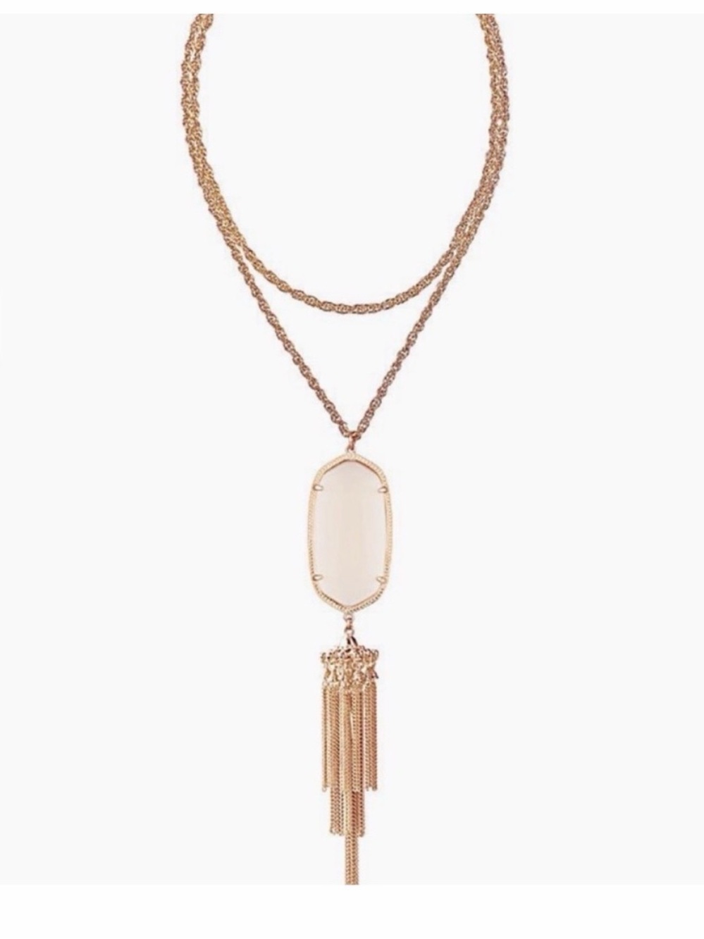 Kendra Scott Rose Gold Double-Layer Pendant Necklace with Cream Stone and Tassel